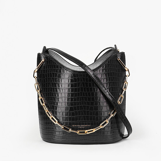 Черная сумка-пакет из кожи с тиснением под крокодила  Gianni Chiarini