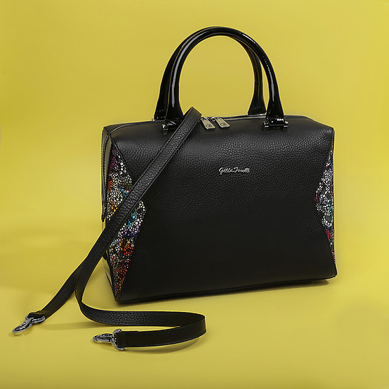 Геометричная кожаная сумка со вставками с цветочным принтом  Gilda Tonelli