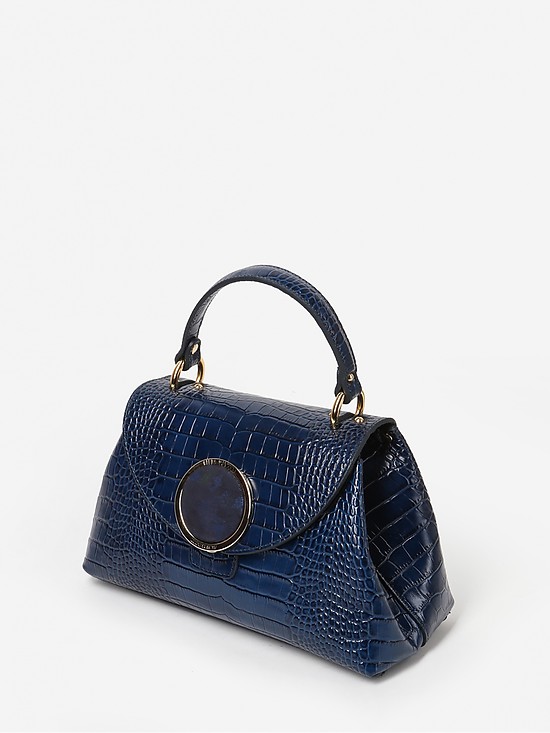 Синяя сумка-сэтчел под крокодила в ретро стиле  Gilda Tonelli