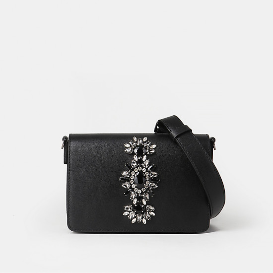 Черная сумочка-клатч из сафьяновой кожи с декором из страз  Gianni Chiarini