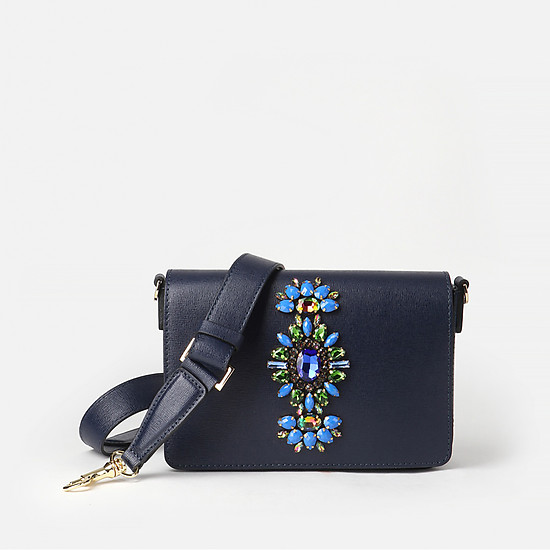 Синяя сумочка-клатч из сафьяновой кожи с декором из страз  Gianni Chiarini