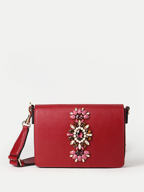 Красная сумочка-клатч из сафьяновой кожи с декором из страз  Gianni Chiarini