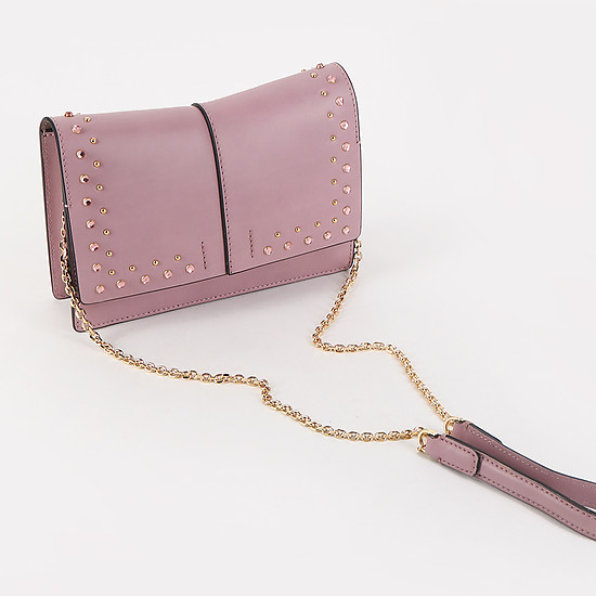 Мини сумочка из матовой кожи лилово-розового оттенка со стразами  Gianni Chiarini