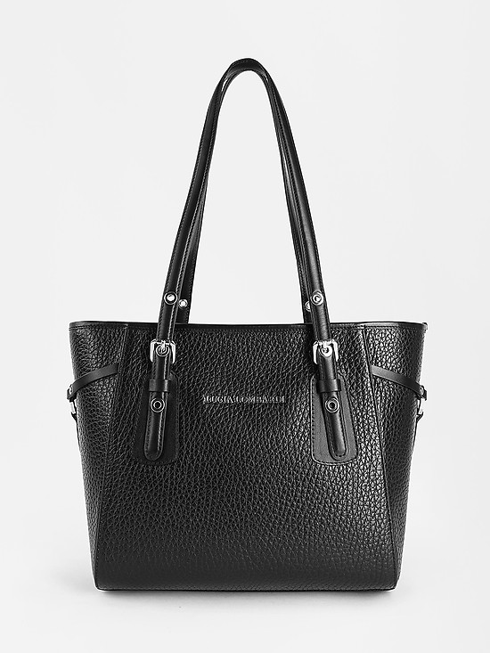 Черная сумка-тоут из крупнозернистой кожи с регулируемыми ручками на плечо  Lucia Lombardi
