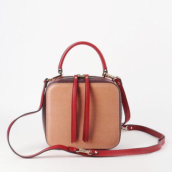Сумка-рюкзак из сафьяновой кожи в стиле колор-блокинг в красных тонах  Gianni Chiarini
