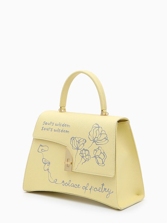 Желтая кожаная сумка-сэтчел с асимметричным клапаном и принтом  Arcadia