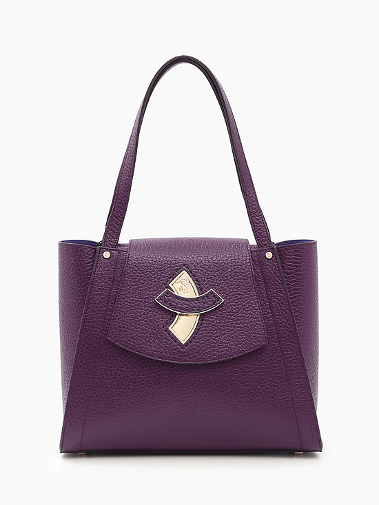Модная фиолетовая кожаная сумка-тоут с ручками  Carlo Salvatelli