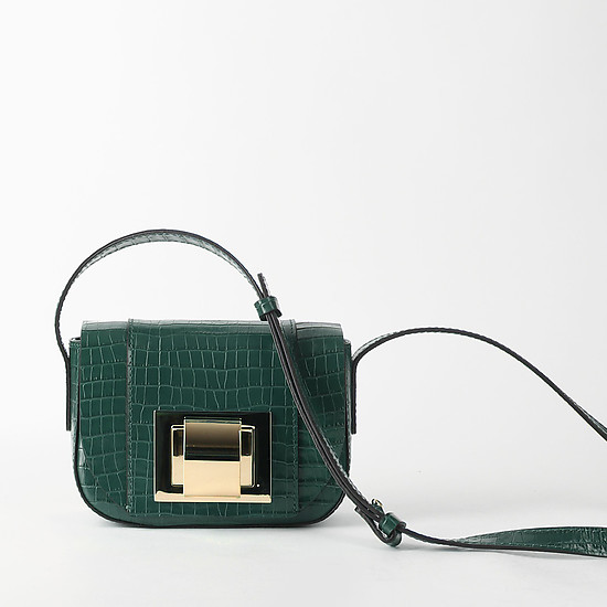 Зеленая сумка кросс-боди из кожи под крокодила с массивной золотой пряжкой  Gianni Chiarini