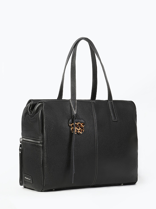 Вместительная кожаная сумка-тоут черного цвета с ручками на плечо  Gianni Notaro