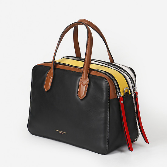Черная кожаная сумка-тоут в стиле колор-блок с двумя отделами  Gianni Chiarini
