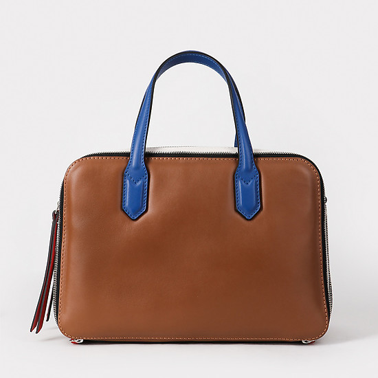 Коричневая кожаная сумка-тоут в стиле колор-блок с двумя отделами  Gianni Chiarini