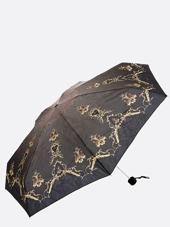 Темный складной зонт с принтом барокко  Tri Slona