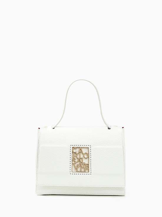 Компактная сумка с клапаном из натуральной кожи в белом цвете  Carlo Salvatelli