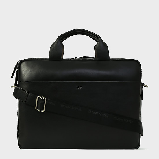 Черная деловая сумка Livorno из кожи наппа с двумя отделами  Braun Buffel