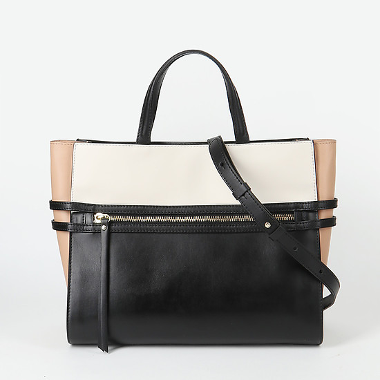 Вместительная сумка-тоут из мягкой кожи в стиле колорблокинг  Gianni Chiarini