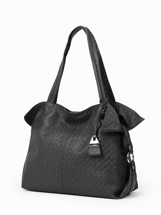 Черная плетеная сумка-тоут из мягкой кожи с ручками на плечо  Di Gregorio