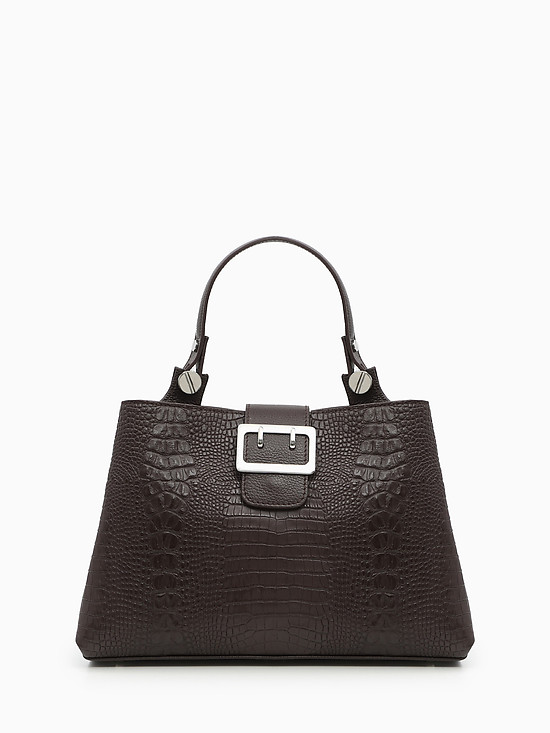 Темно-коричневая классическая сумка с тиснением под кожу крокодила  Folle