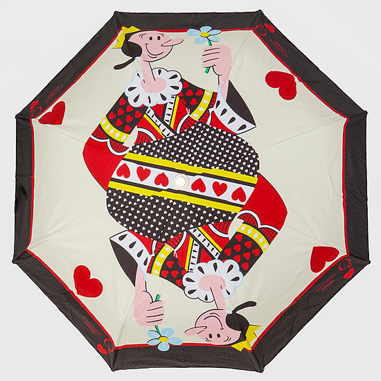 Бежевый зонт с ярким мультяшным принтом  Moschino