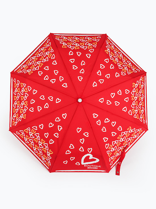 Красный зонт-автомат с принтом сердец  Moschino