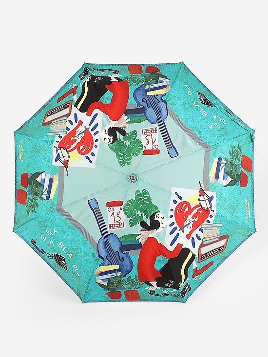 Бирюзовый складной зонт с принтом  Moschino