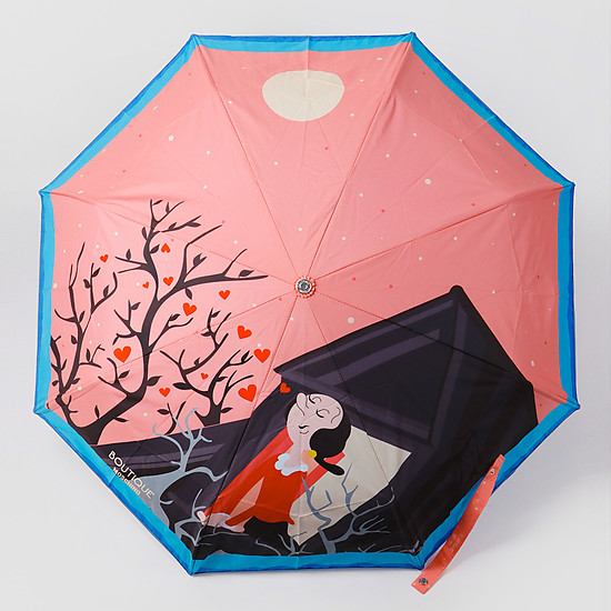 Розовый складной зонт с мультяшным принтом  Moschino