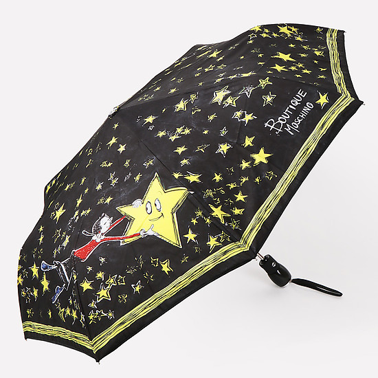 Черный складной зонт с принтом звездного неба  Moschino