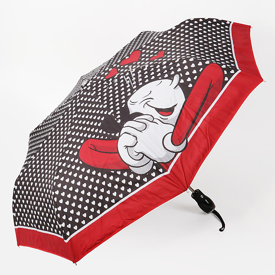Складной черный зонт с сердечками и мультяшным принтом  Moschino