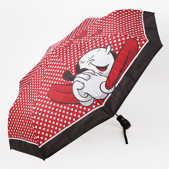 Складной красный зонт с сердечками и мультяшным принтом  Moschino