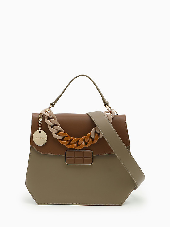 Трендовая сумка из коричневой и серо-бежевой экокожи  Alex Max