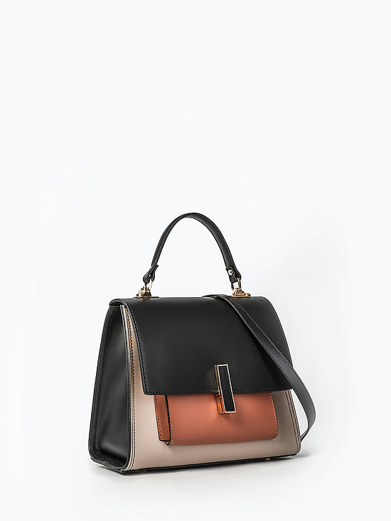 Черная сумка-сэтчел из гладкой кожи в стиле колор-блок  Gianni Notaro