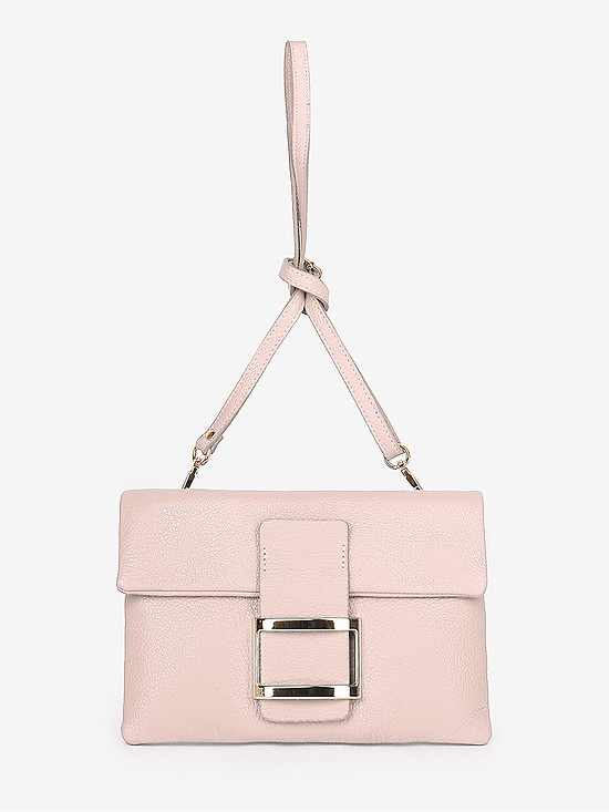 Пудрово-розовая сумочка кросс-боди из мягкой кожи со съемным ремешком и золотистой пряжкой  Folle