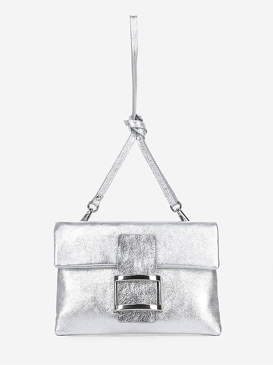 Серебристая сумочка кросс-боди из мягкой кожи со съемным ремешком и золотистой пряжкой  Folle