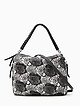 Небольшая мягкая кожаная сумка-хобо серого цвета с объемным букле  Alessandro Beato