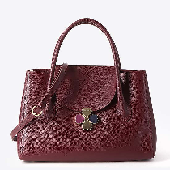 Классическая деловая сумка-тоут из плотной сафьяновой кожи в бордовом цвете  Roberta Gandolfi