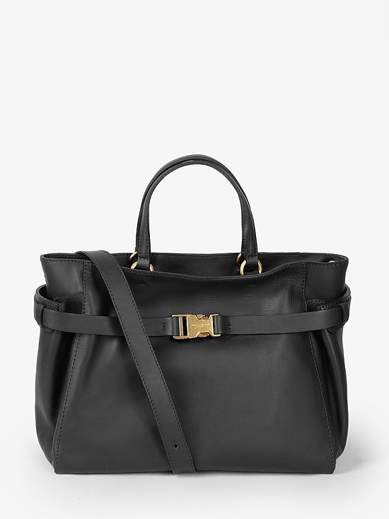 Черная кожаная сумка-тоут формата А4 с пряжкой  Gianni Chiarini