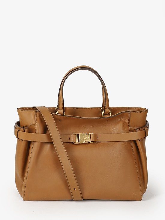 Кожаная сумка-тоут формата А4 карамельного оттенка с пряжкой  Gianni Chiarini