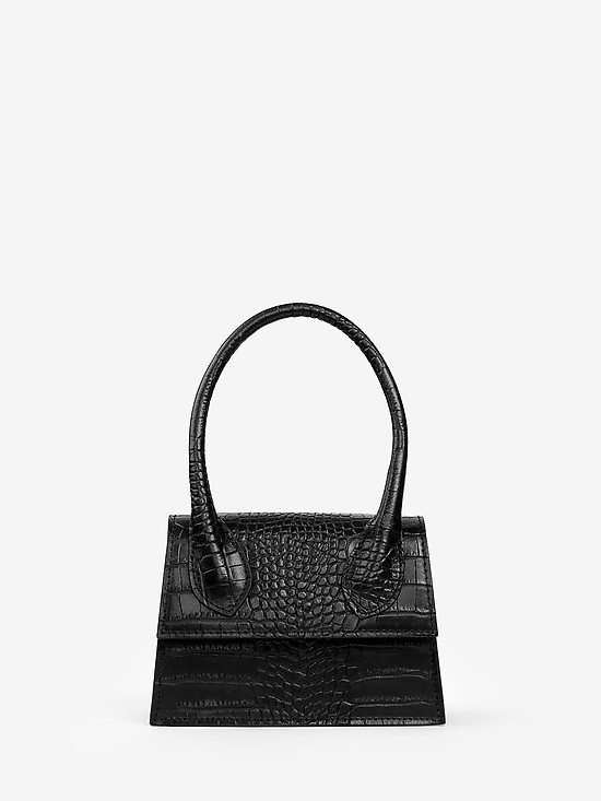 Черная мини сумочка-боулер из кожи под крокодила  Jazy Williams