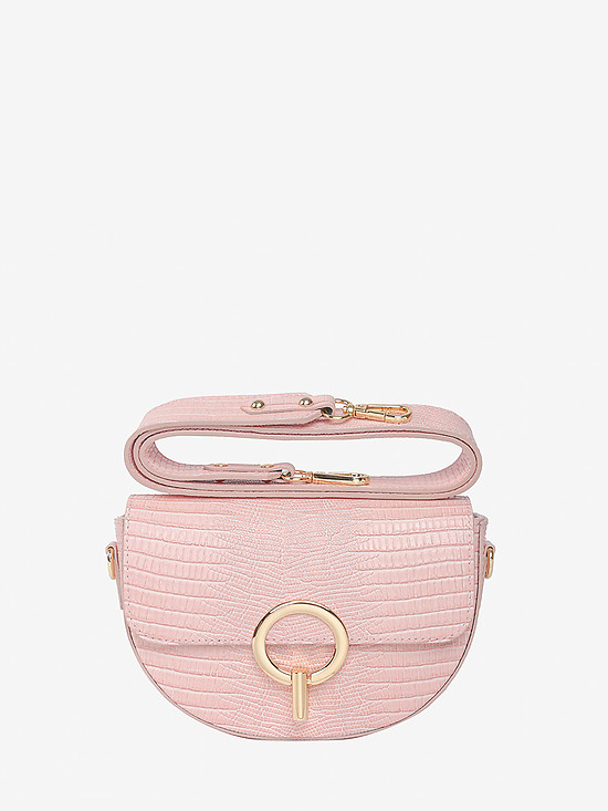 Пудрово-розовая полукруглая сумочка-клатч из кожи под рептилию  Jazy Williams
