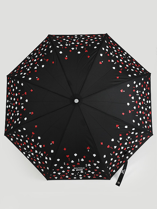 Черный складной зонт с принтом сердец  Moschino