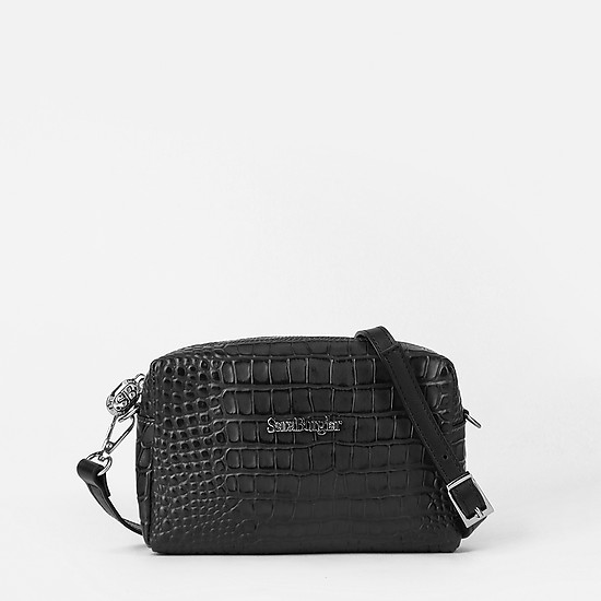 Черная сумочка кросс-боди из кожи под крокодила  Sara Burglar