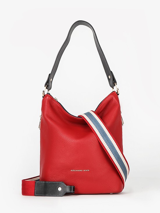 Мягкая сумка из красной и синей кожи с текстильным ремешком  Alessandro Beato