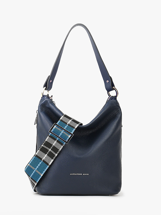Мягкая сумка на плечо из синей кожи с текстильным ремешком  Alessandro Beato