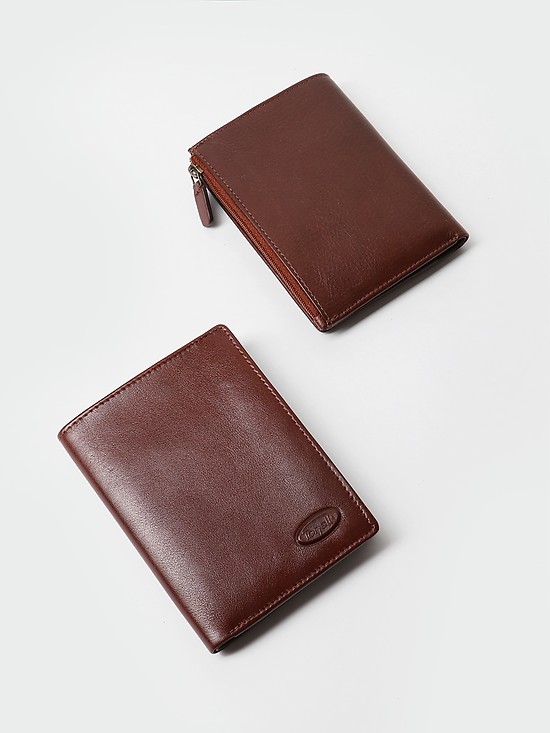 Коричневый кожаный кошелек-книжка с карманом на молнии  Gilda Tonelli