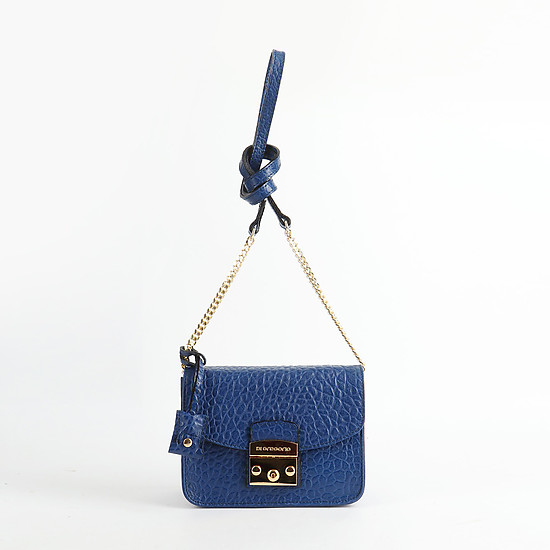 Маленькая сумочка-флап из плотной кожи сине-голубого цвета  Di Gregorio