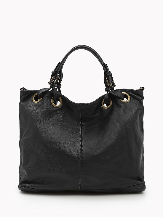 Черная сумка-тоут из мягкой кожи с винтажным эффектом  Folle