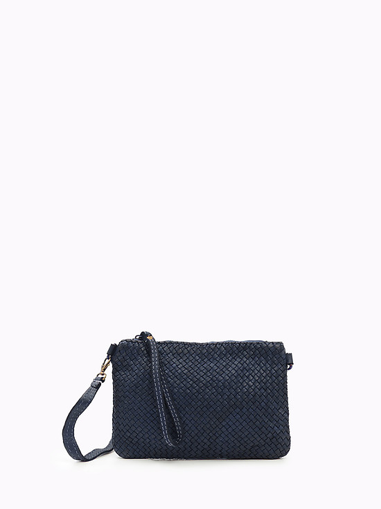 Синяя плетеная сумочка кросс-боди из мягкой кожи с винтажным эффектом  Folle