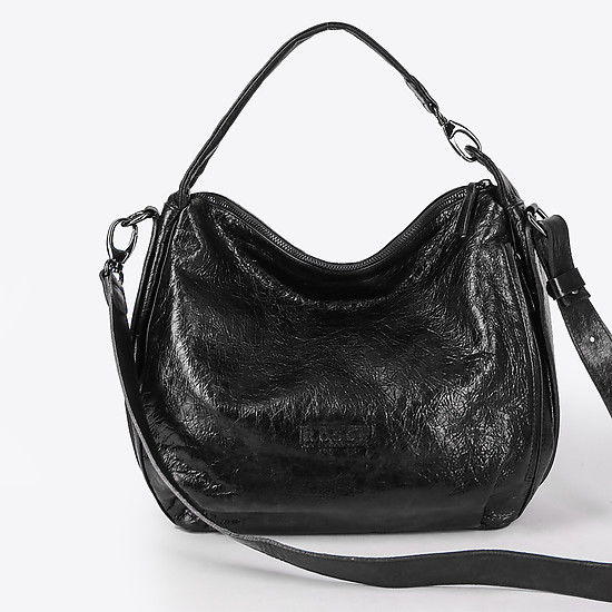 Черная сумка-хобо из мягкой кожи в винтажном стиле  Bruno Rossi