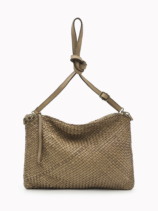 Серо-бежевая сумка кросс-боди из мягкой плетеной кожи с винтажным эффектом  Folle