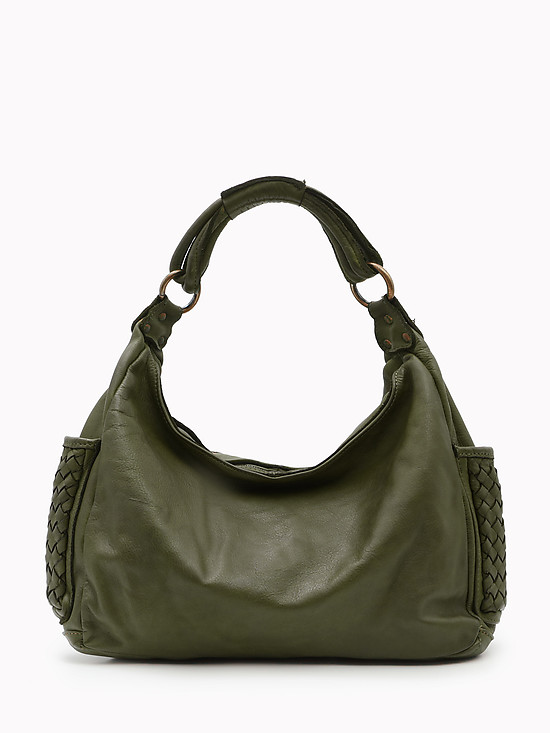 Зеленая сумка-хобо из мягкой кожи в винтажном стиле  Folle
