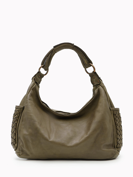 Оливковая сумка-хобо из мягкой кожи в винтажном стиле  Folle